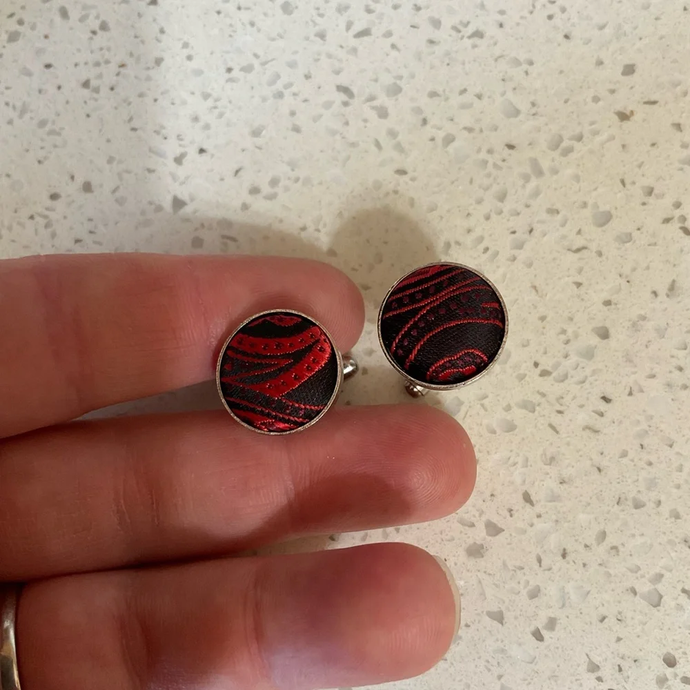 Red and Black Round Cufflinks